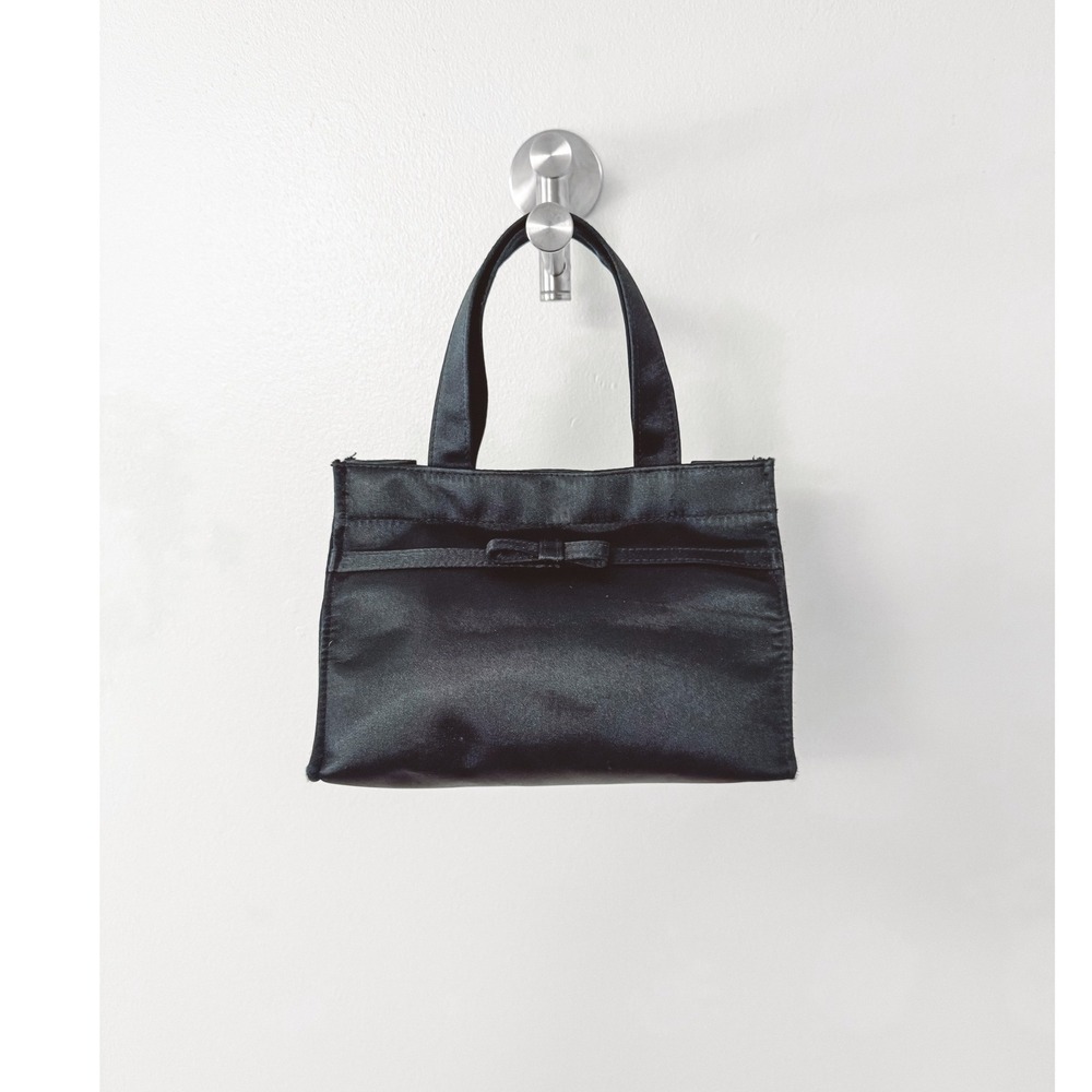 Old Navy Vintage Black Satin Mini Tote Bag Bow Accent Evening Purse Handbag